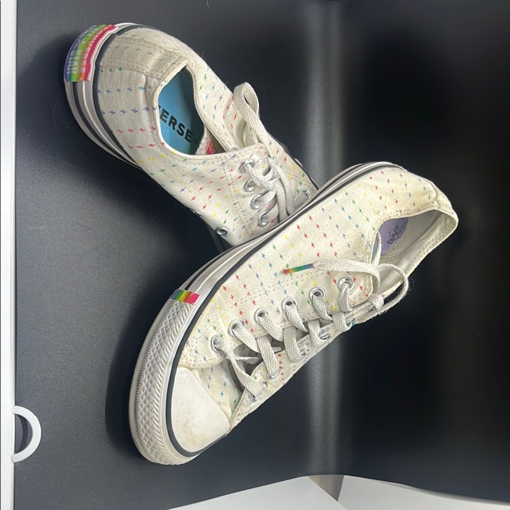 Converse Cream Sneakers with Rainbow Stitching